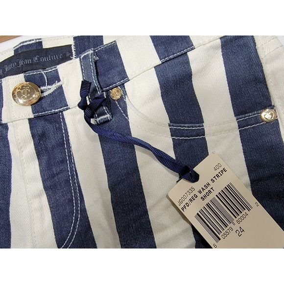 Juicy Jeans Couture Striped Blue & White Shorts - sz 24 - Picture 3 of 6